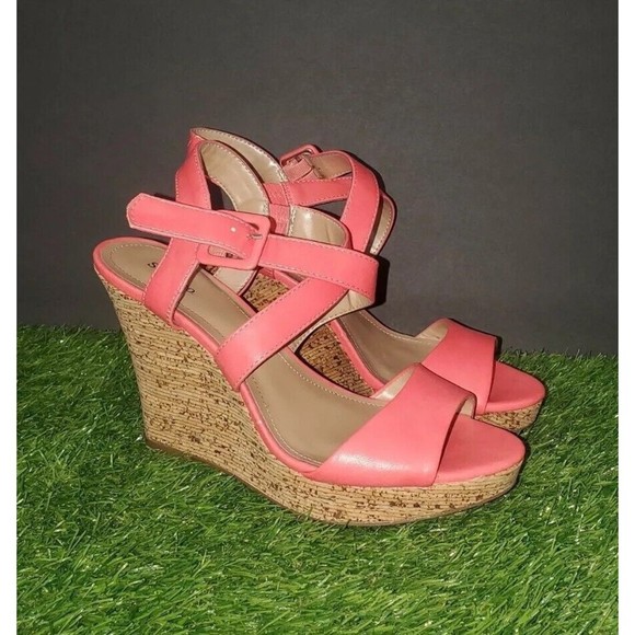 Style & Co, Allexus Open Toe Synthetic Wedge Heel, Coral, Women's Size 7 M - Picture 1 of 10
